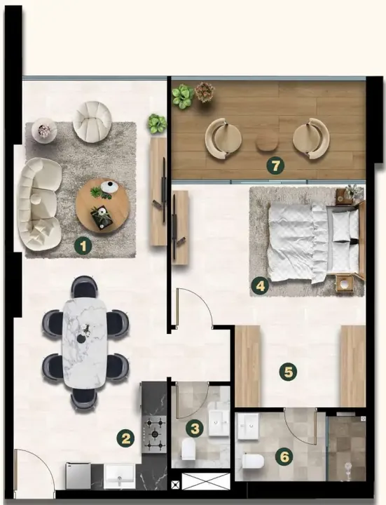 1 BR floor plan