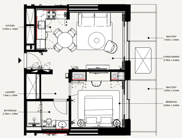1 BR floor plan