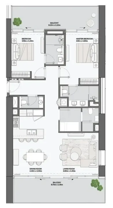 2 BR floor plan
