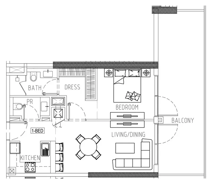1 BR floor plan