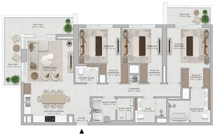 3 BR floor plan