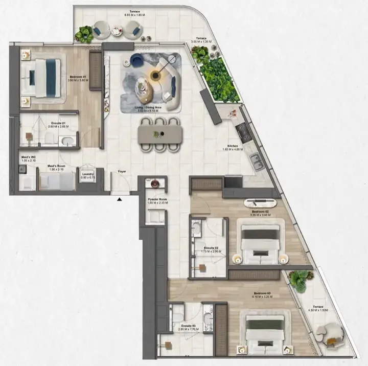3 BR floor plan