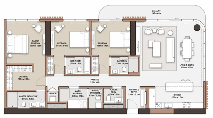 3 BR floor plan