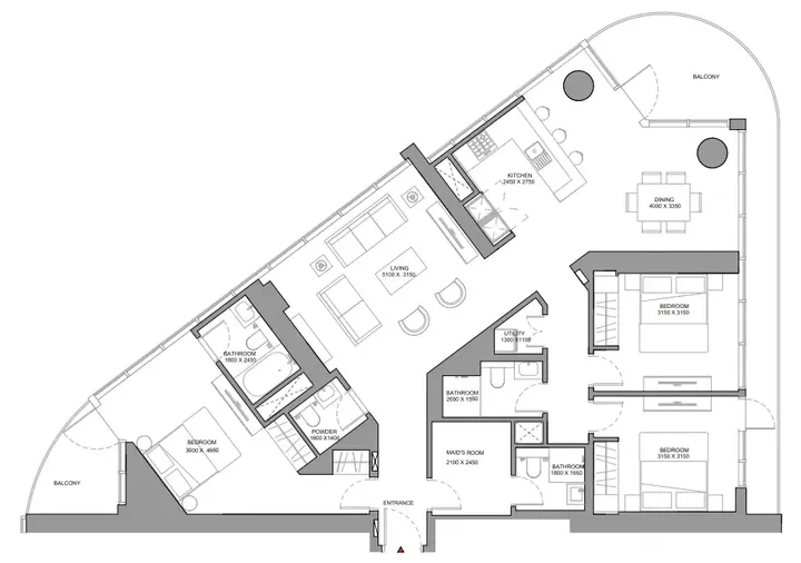 3 BR floor plan