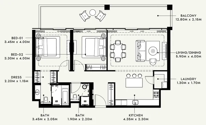 2 BR floor plan
