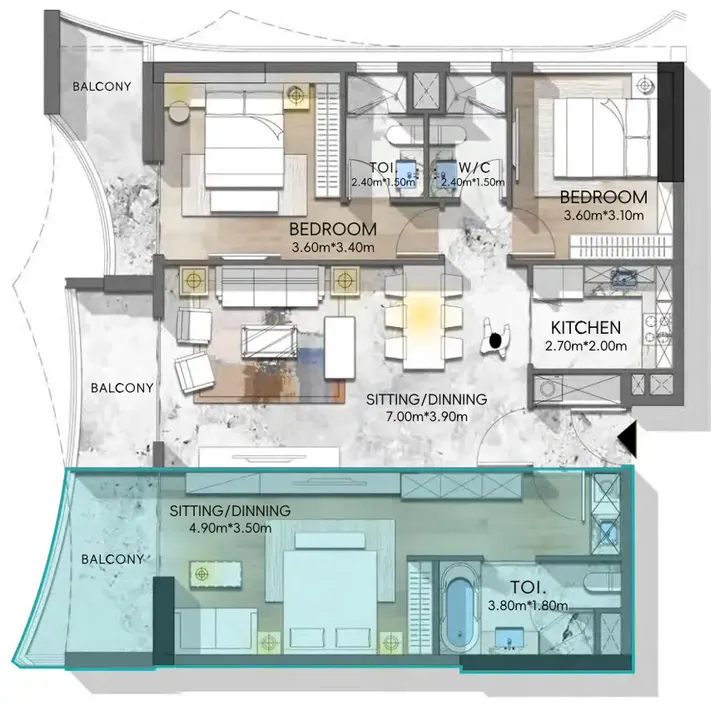 3 BR floor plan