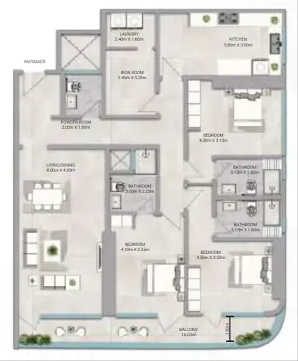 3 BR floor plan
