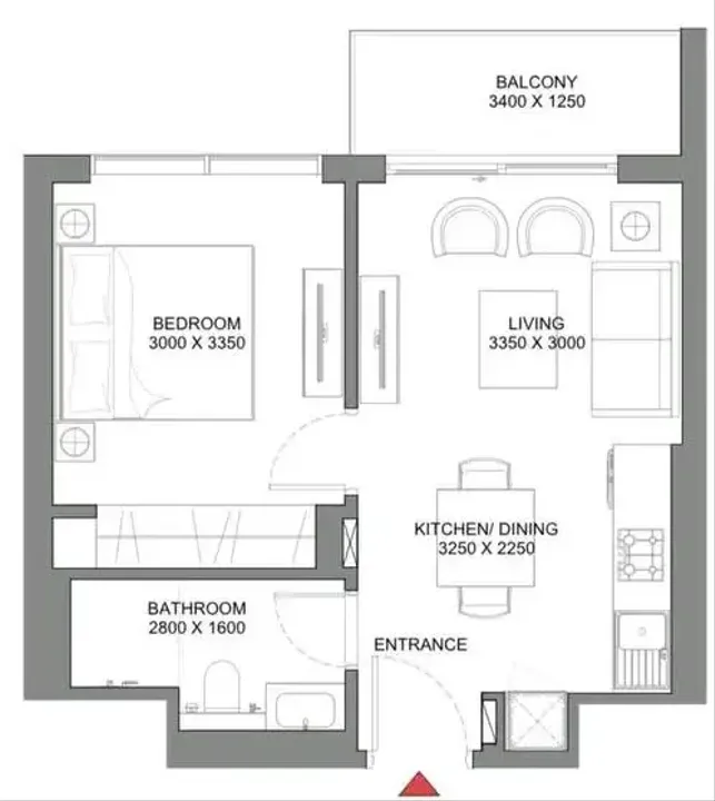 1 BR floor plan