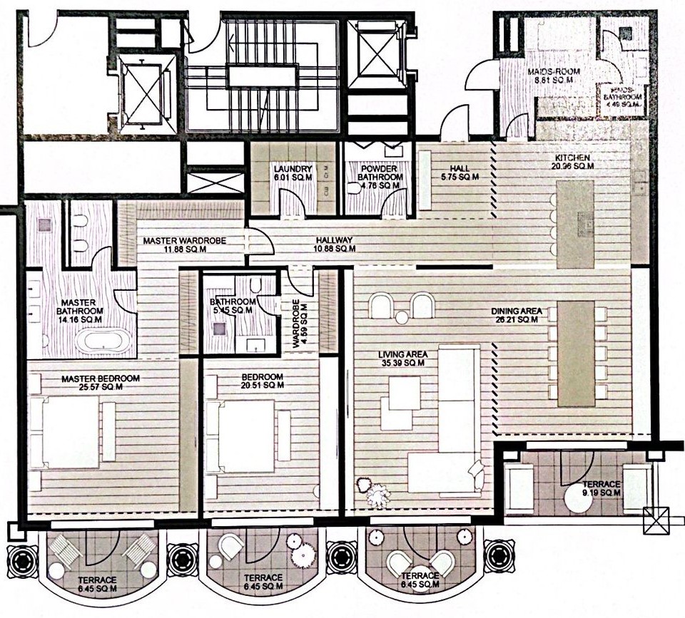 3 BR floor plan