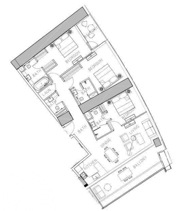 3 BR floor plan