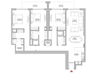 3 BR floor plan