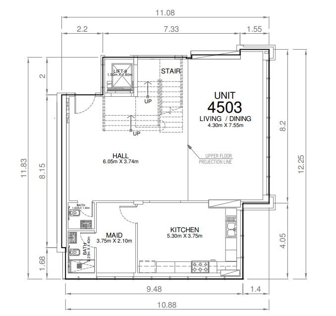 3 BR floor plan