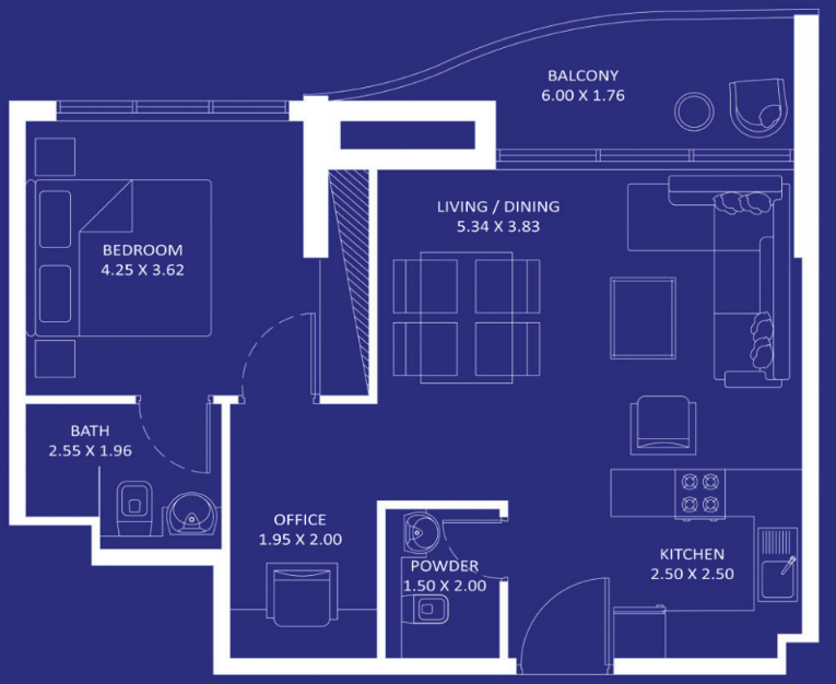 1 BR floor plan