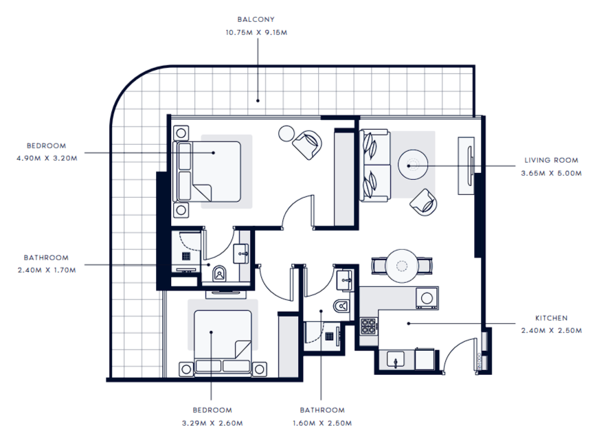 2 BR floor plan