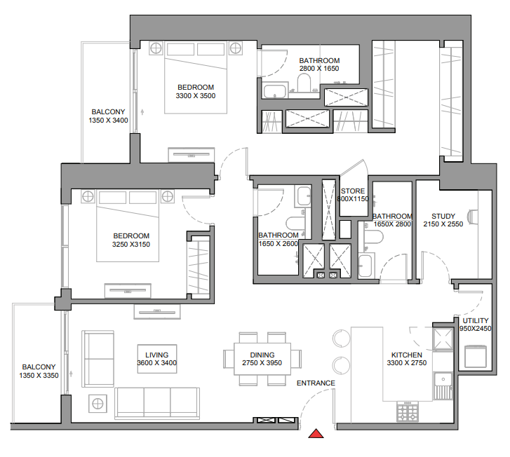 2 BR floor plan