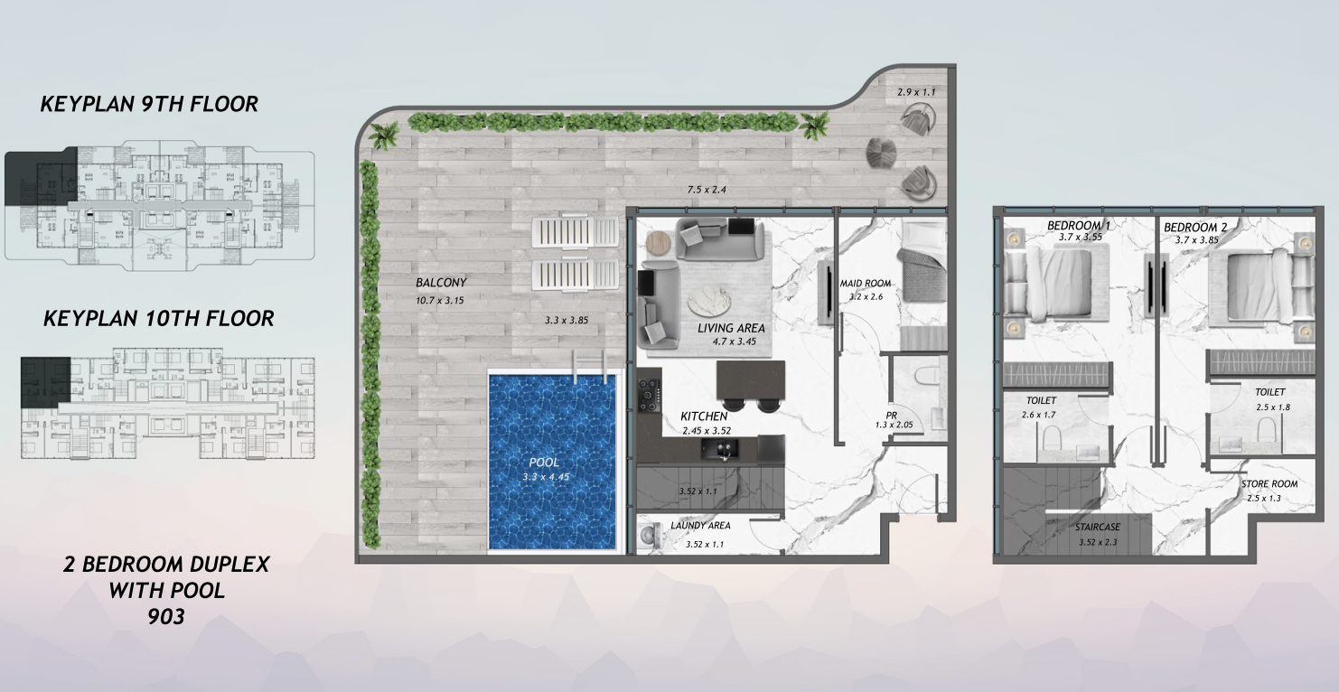 2 BR floor plan