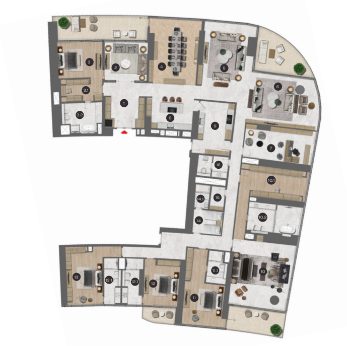 5 BR floor plan