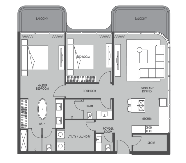 2 BR floor plan