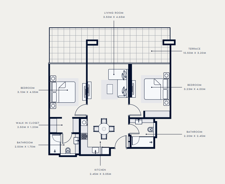2 BR floor plan