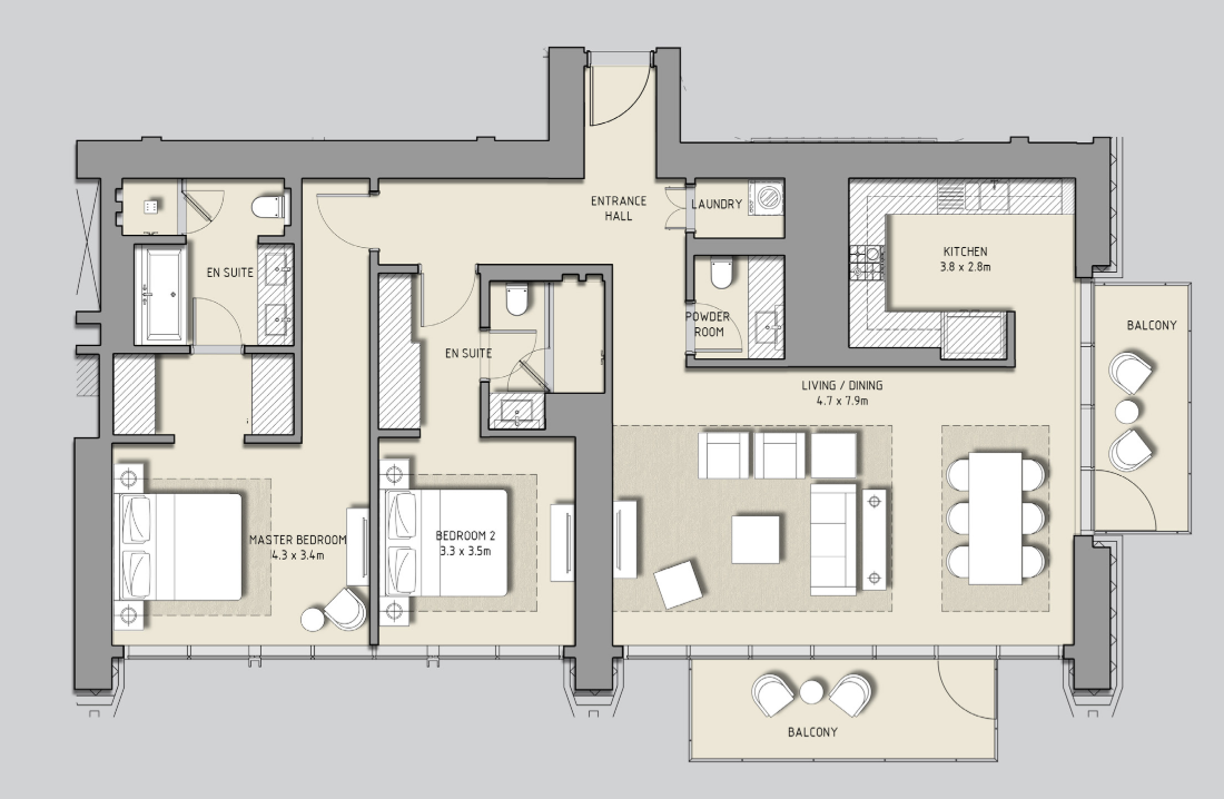 2 BR floor plan