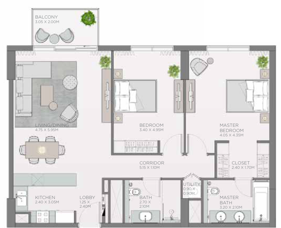 2 BR floor plan