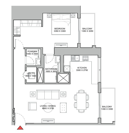 1 BR floor plan