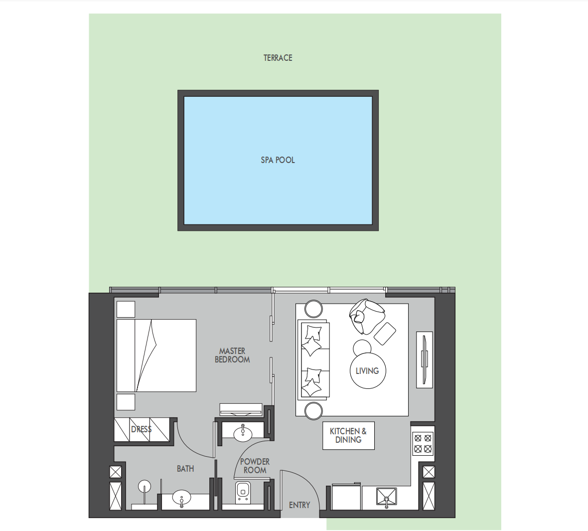 1 BR floor plan