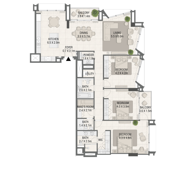 3 BR floor plan