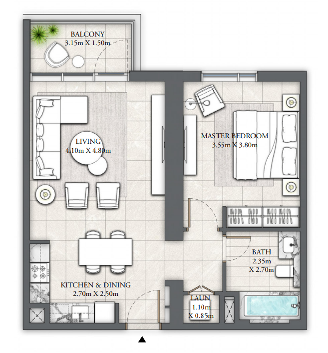 1 BR floor plan