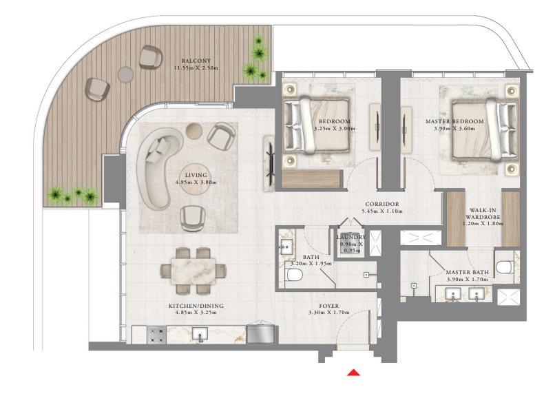 2 BR floor plan