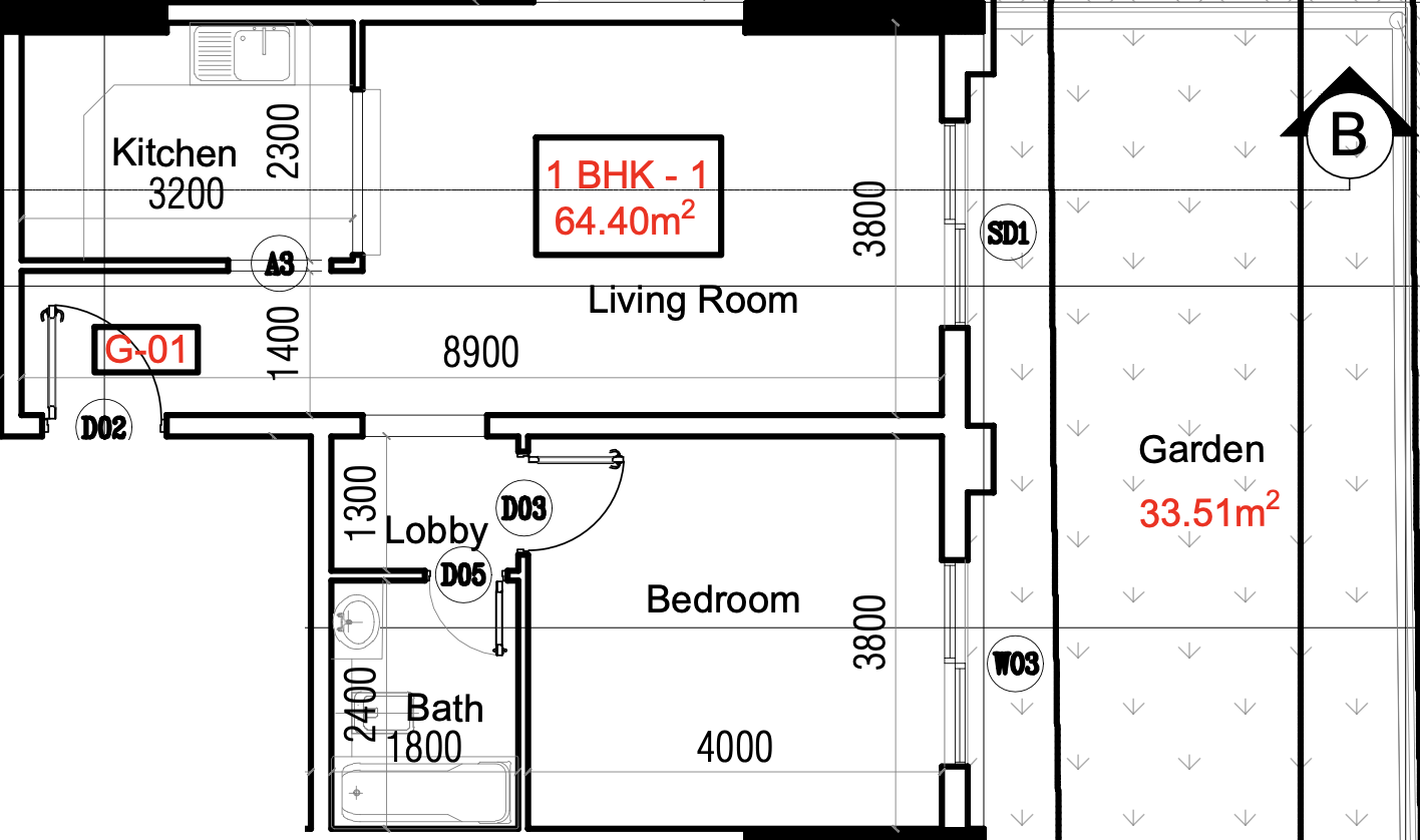 1 BR floor plan