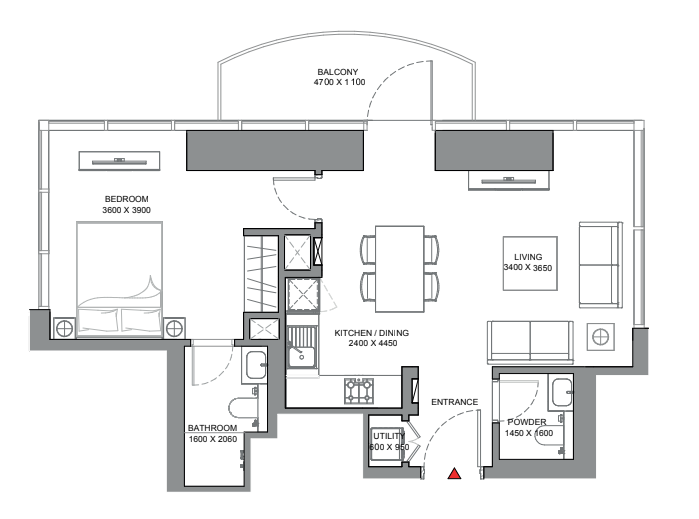 1 BR floor plan