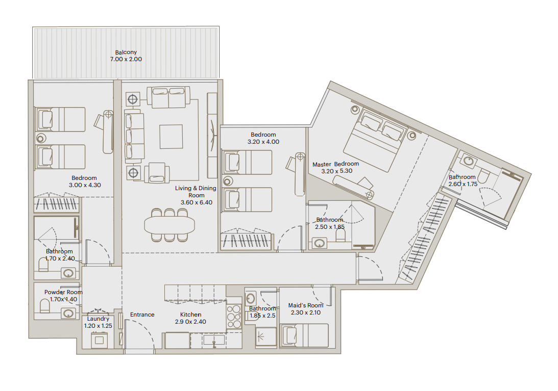 3 BR floor plan