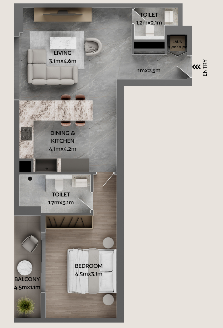 1 BR floor plan