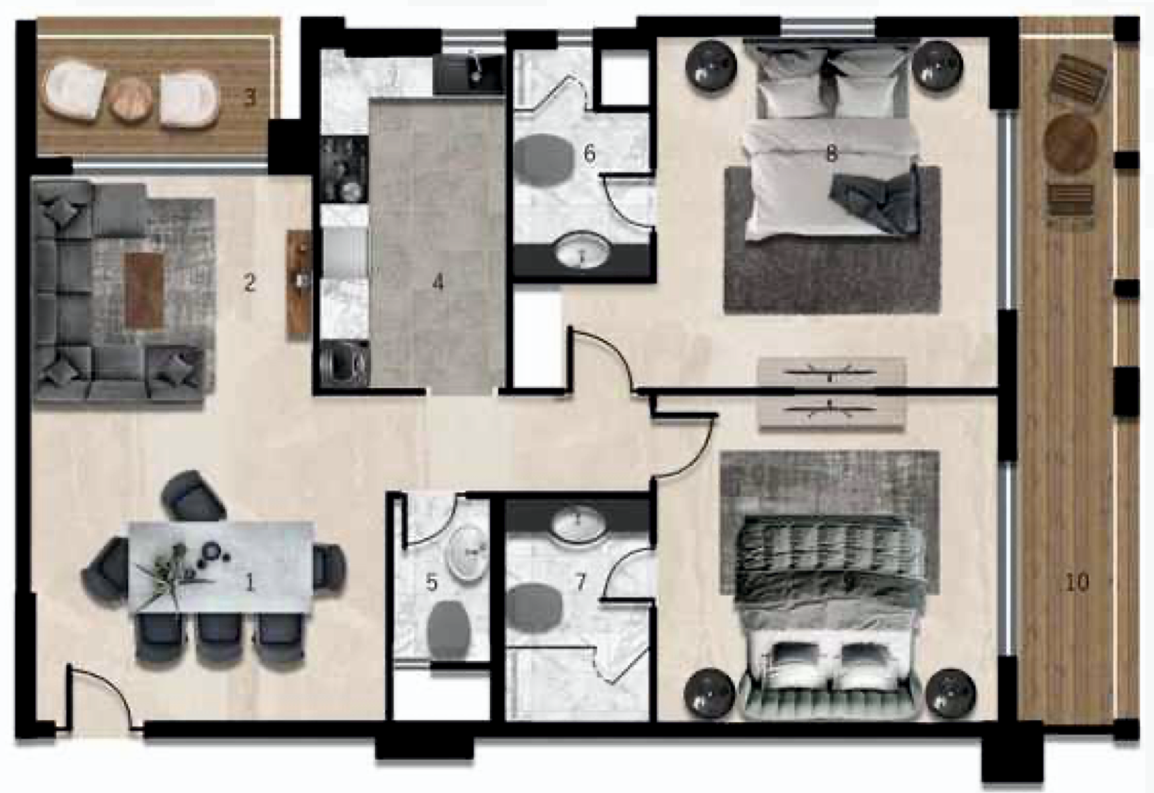 2 BR floor plan