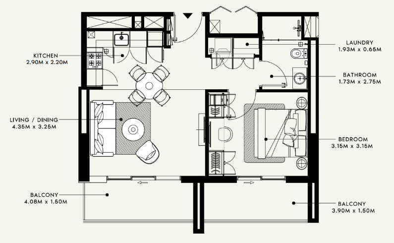 1 BR floor plan