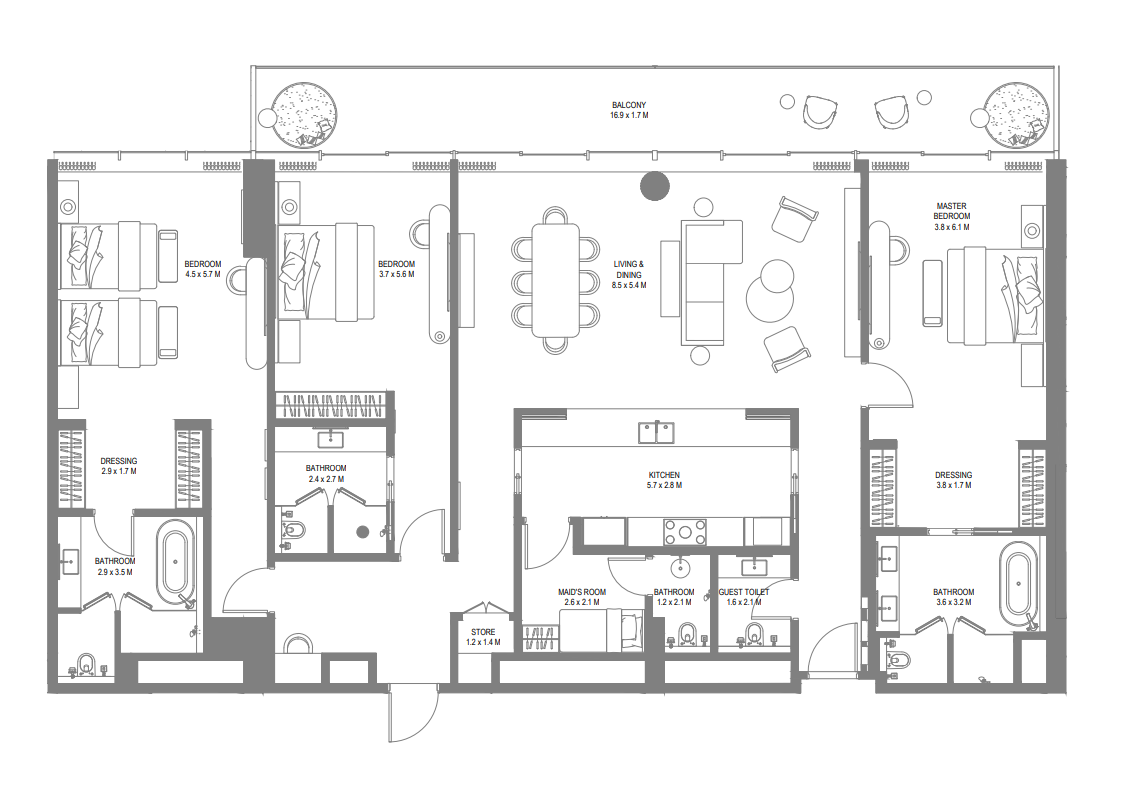 3 BR floor plan