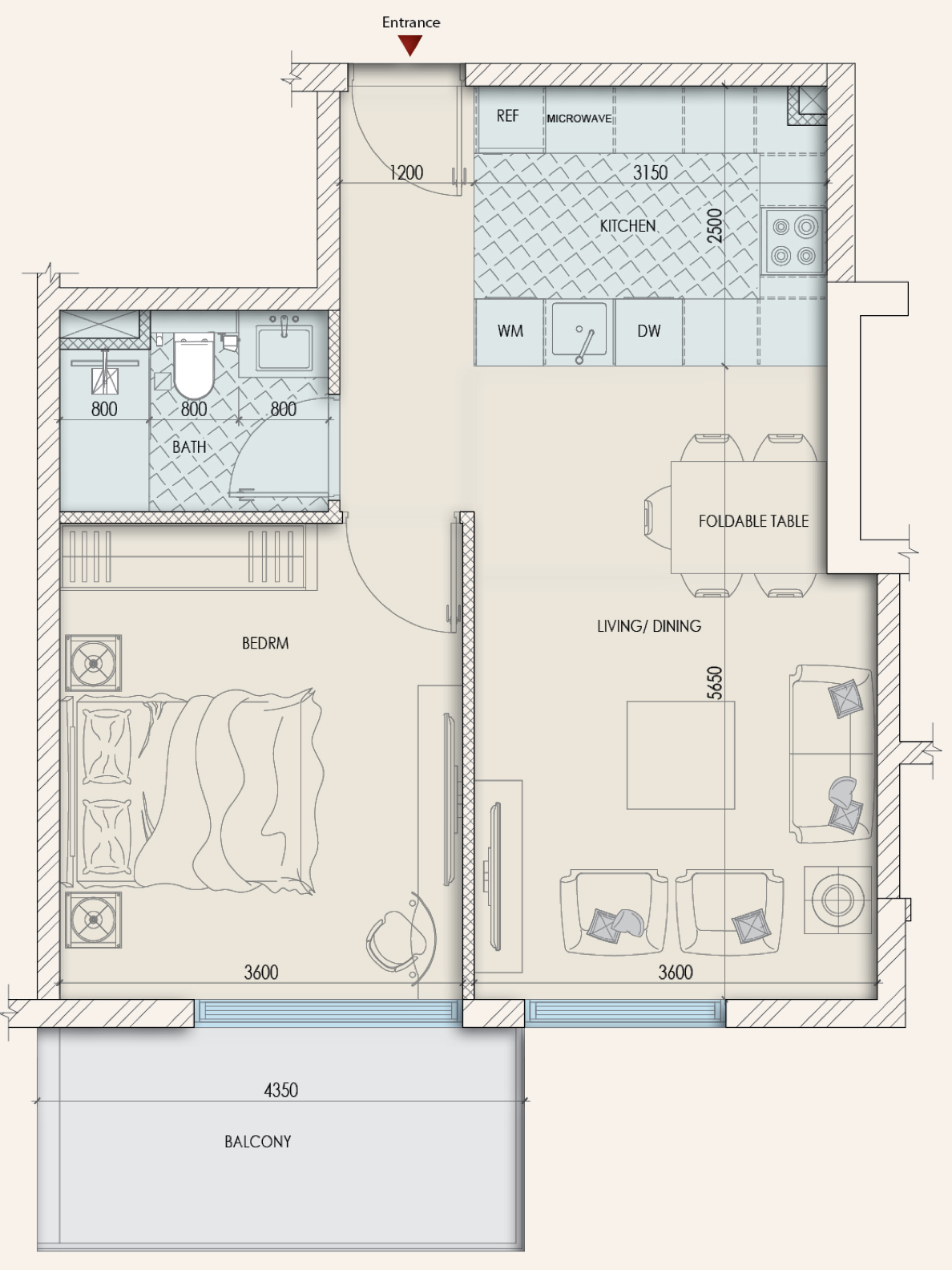 1 BR floor plan