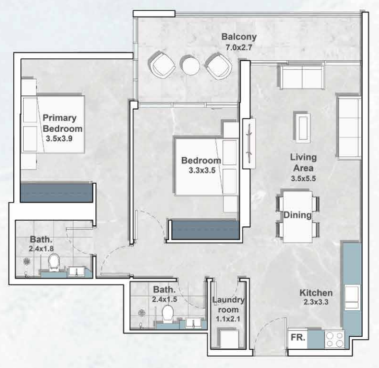 2 BR floor plan