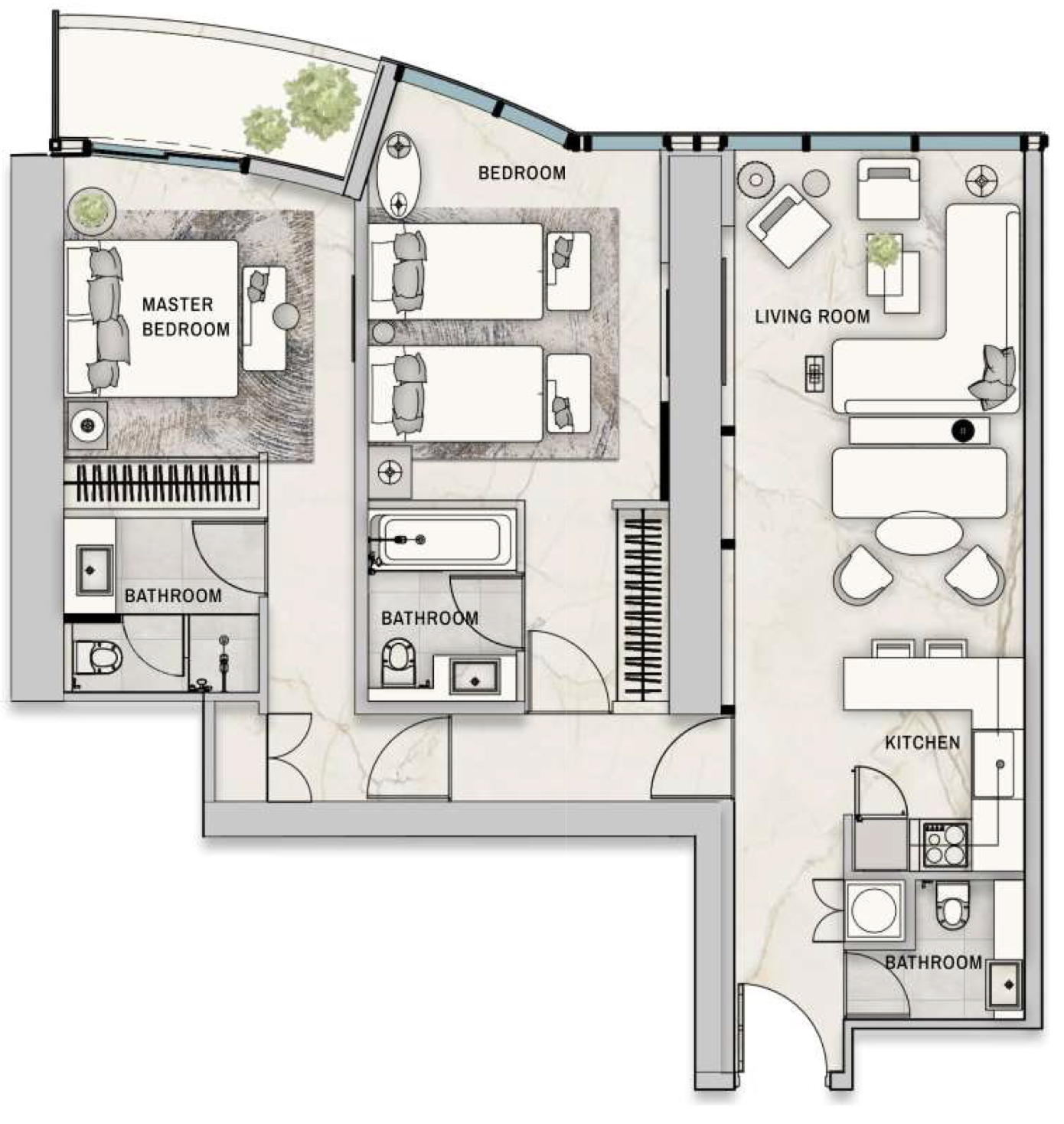 2 BR floor plan
