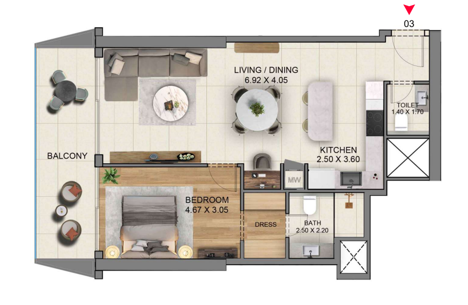 1 BR floor plan