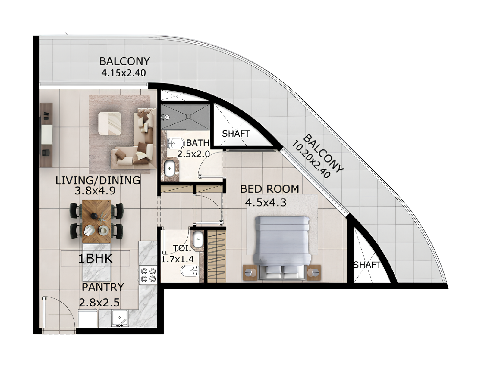 1 BR floor plan