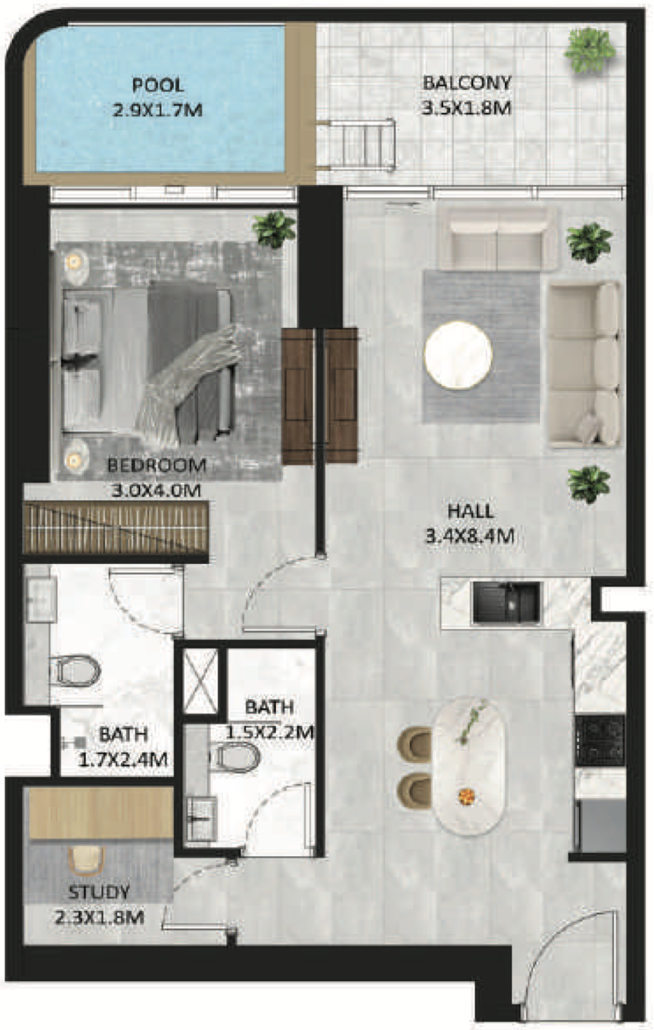 1 BR floor plan