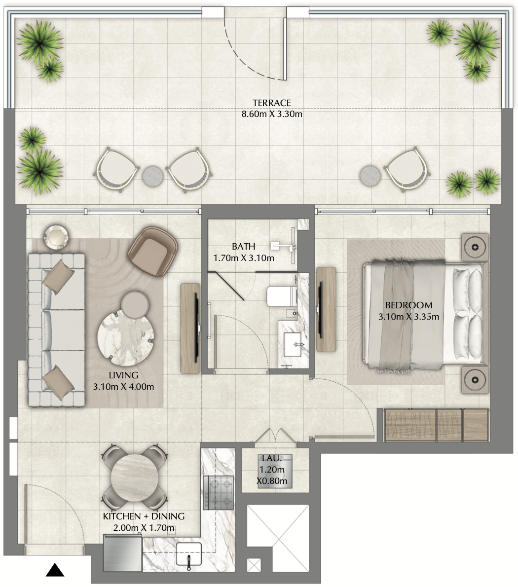 1 BR floor plan