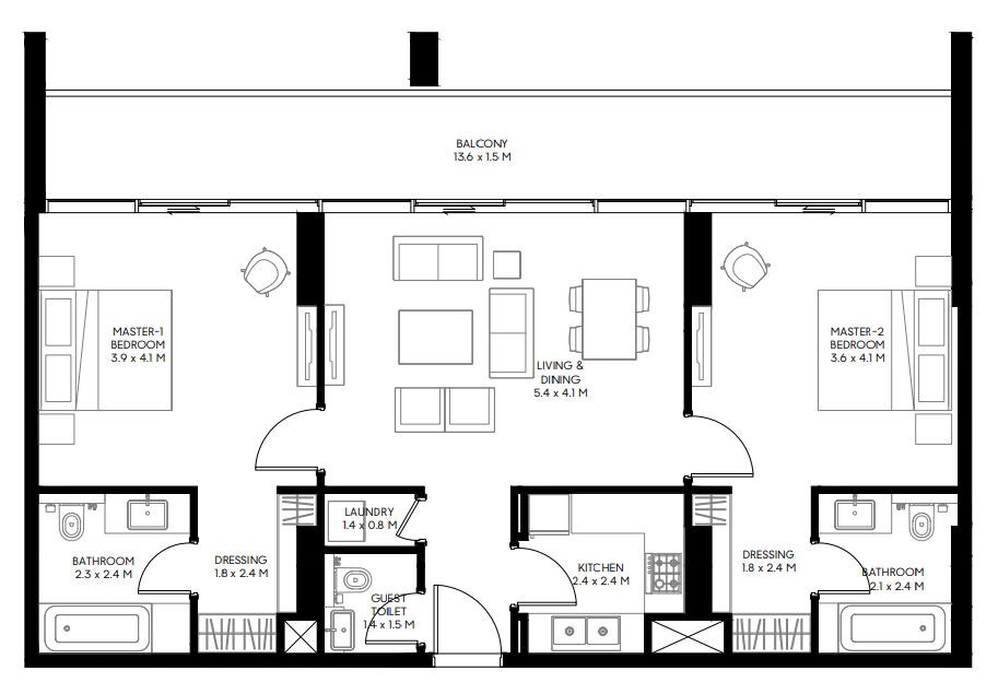 2 BR floor plan