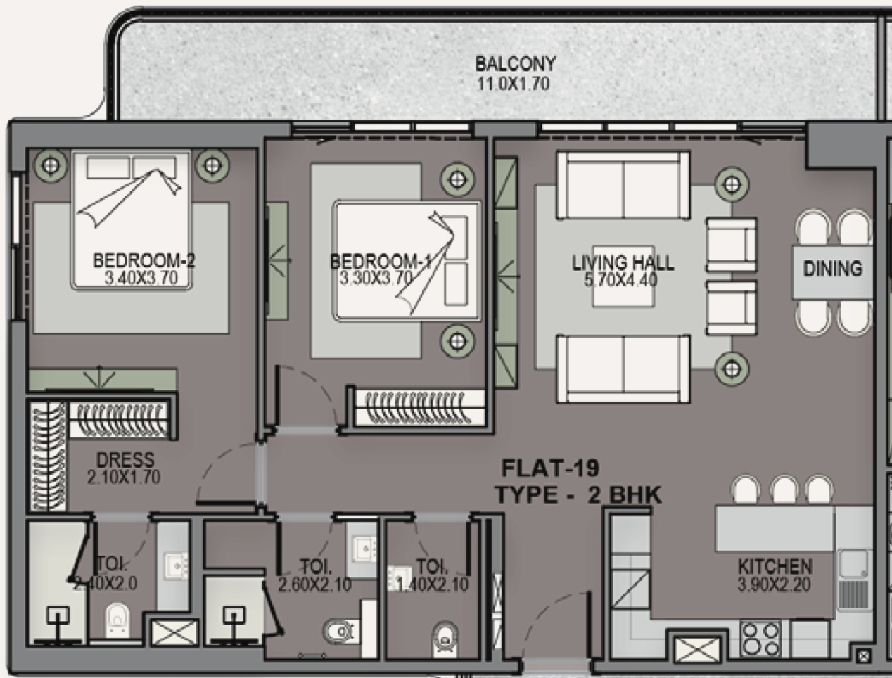 2 BR floor plan