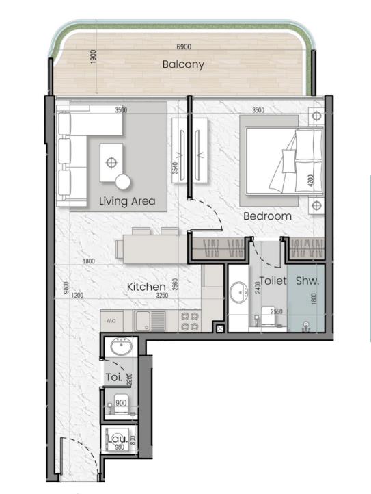 1 BR floor plan