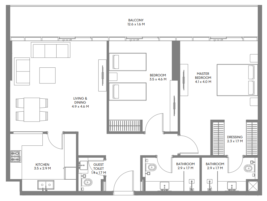 2 BR floor plan