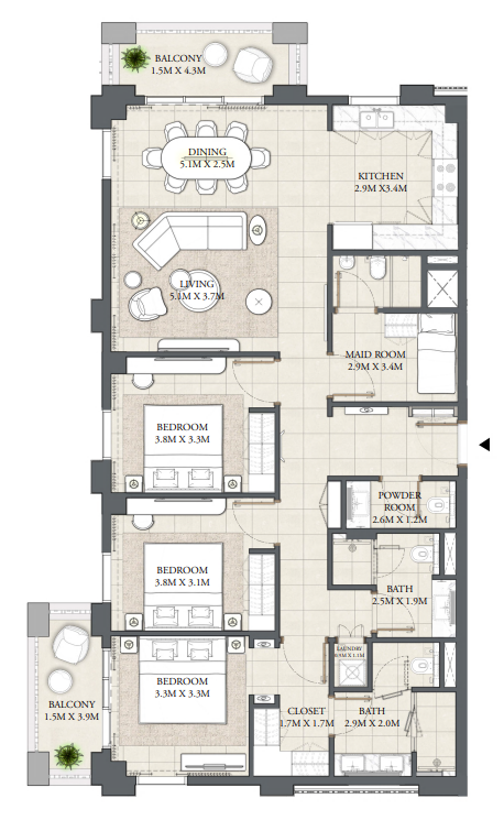 3 BR floor plan