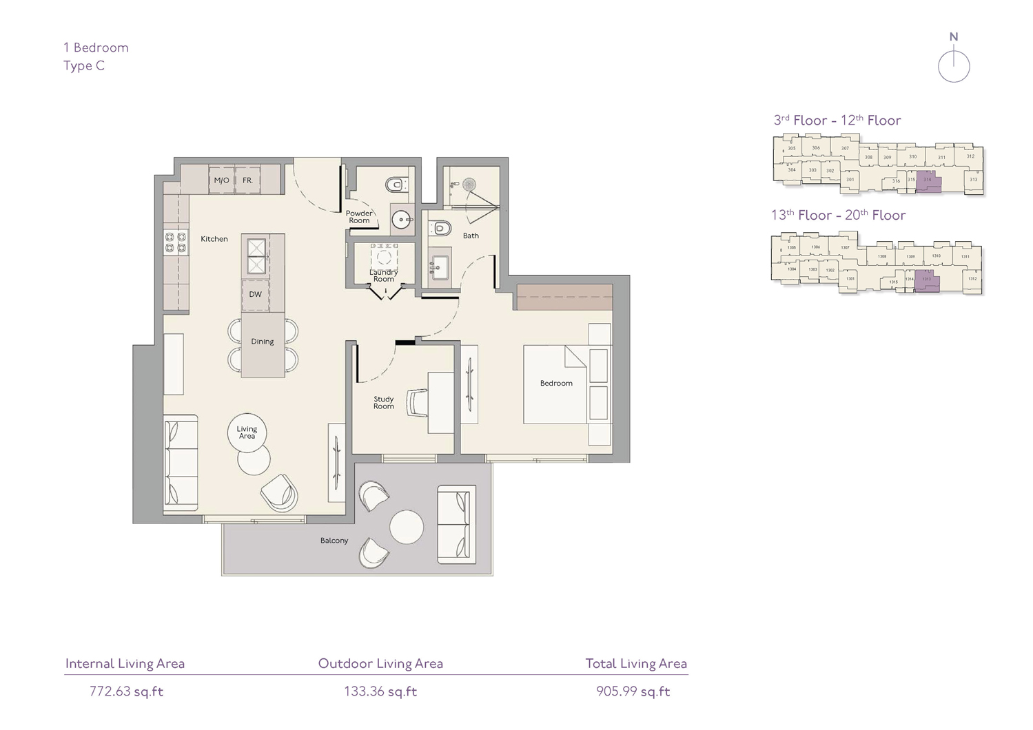 1 BR floor plan